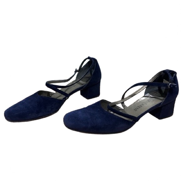 Vintage Yves Saint Laurent Cross Strap Navy Blue Suede Block Heel … - Picture 3 of 8